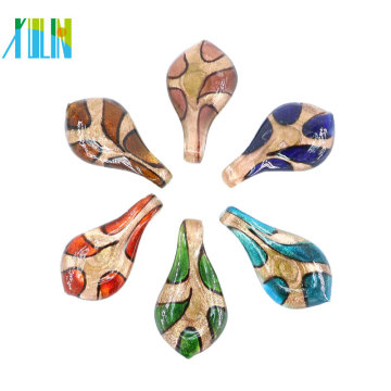 MC0098 Handmade Jewellery Necklace Drop Shaped Lampwork Glass Pendants Hamuman Love Couples Pendants Gold